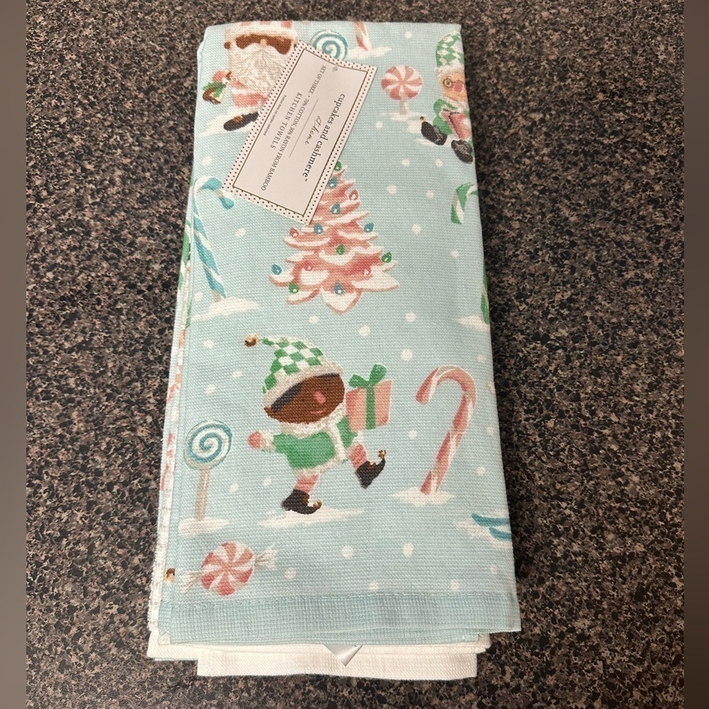 Cupcakes and Cashmere Christmas Blue Elves Kitchen Towels